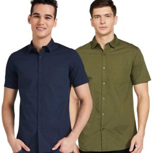 Amazon Brand - Symbol Men's Cotton Shirt | Casual | Plain | Half Sleeve - Regular Fit (Available in Plus Size and Combo Packs)