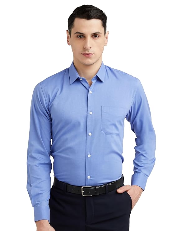Peter England Men's Everday Regular Fit Solid Shirt | Cotton Rich | 5-Pin Pocketing