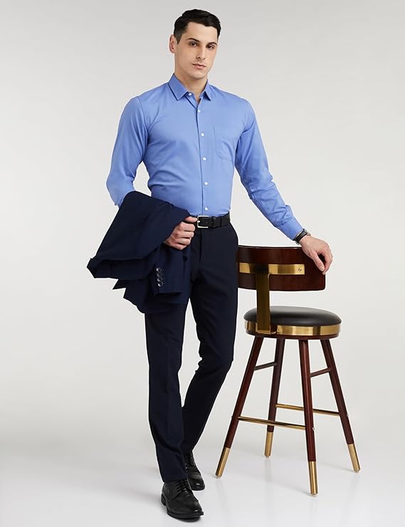 Peter England Men's Everday Regular Fit Solid Shirt | Cotton Rich | 5-Pin Pocketing - Image 5